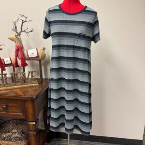 LuLaRoe Carly Swing Dress Hi Lo Black Grey Stripe  NEW size S